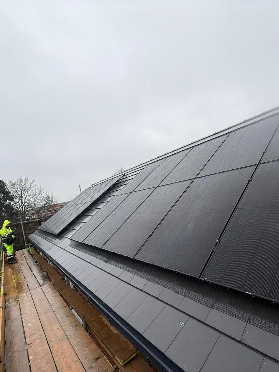 Close-up of solar panels fitted with bird protection