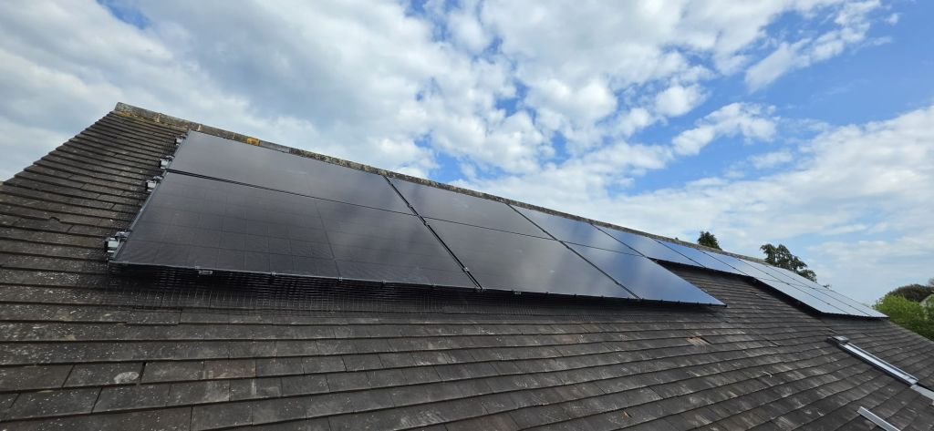 Solar panels installed on the pitched roof of a Nottingham home